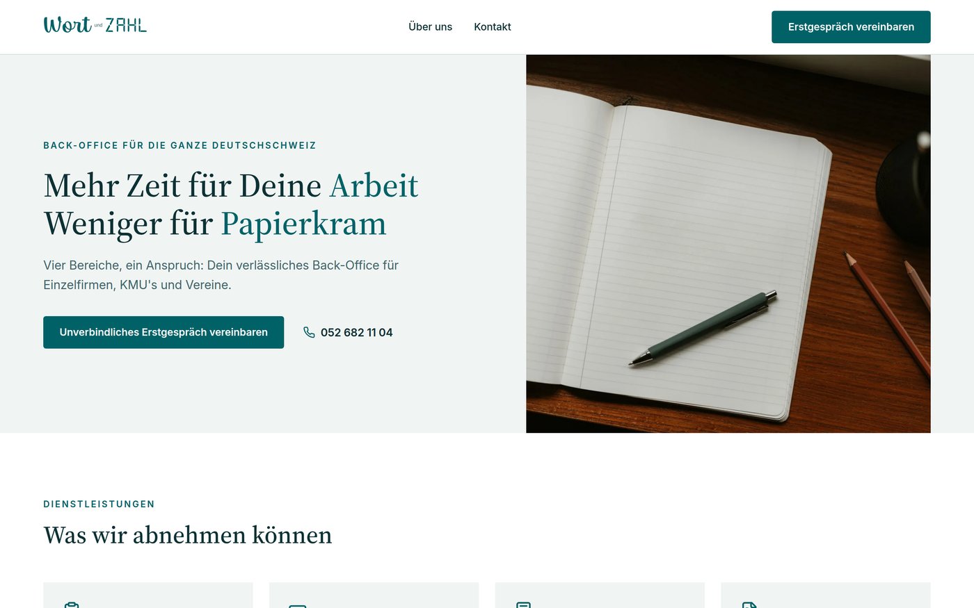 Startseite von wortundzahl.ch auf dem Desktop
